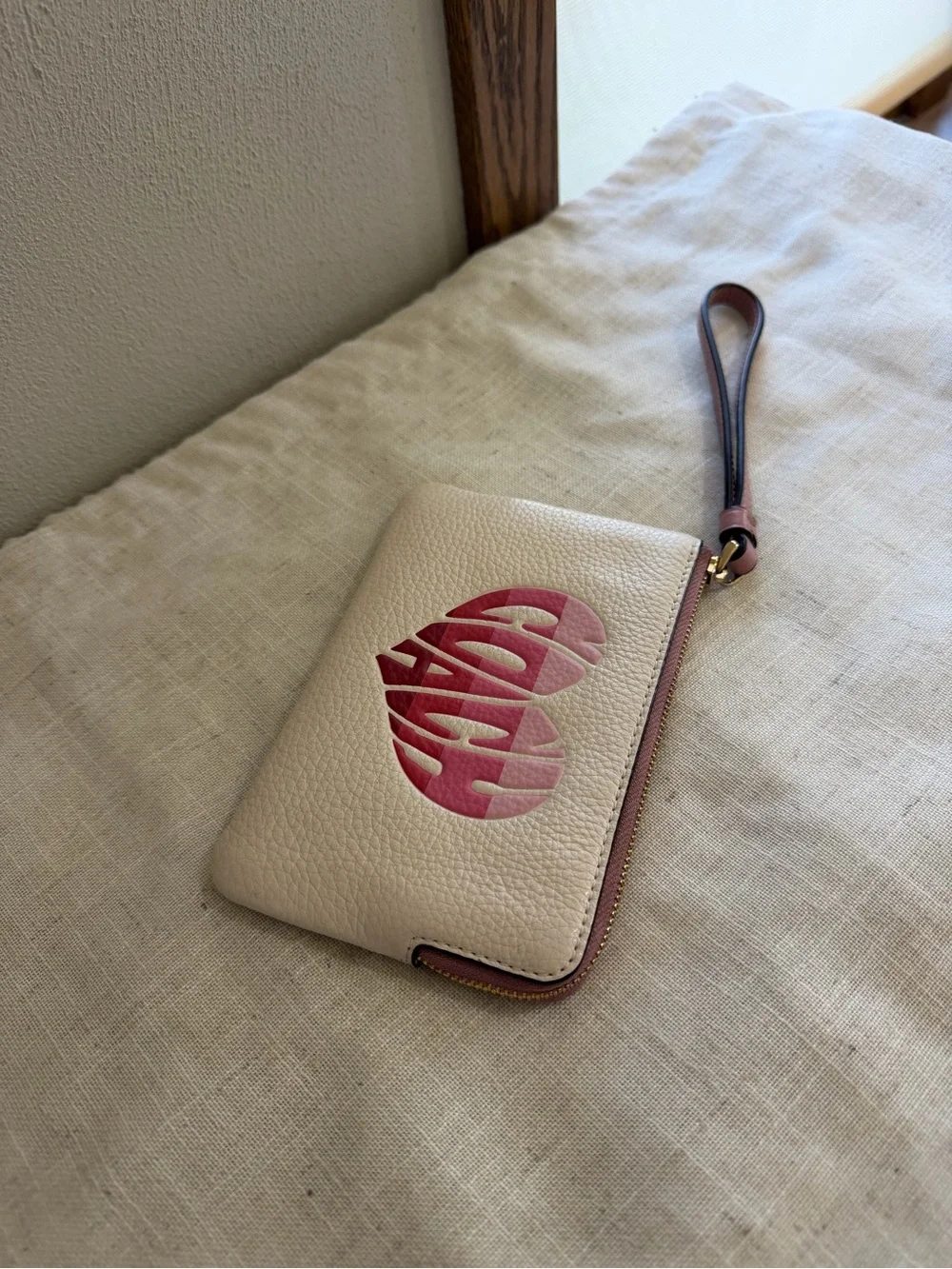 Coach Stripe Heart Motif Corner Wristlet